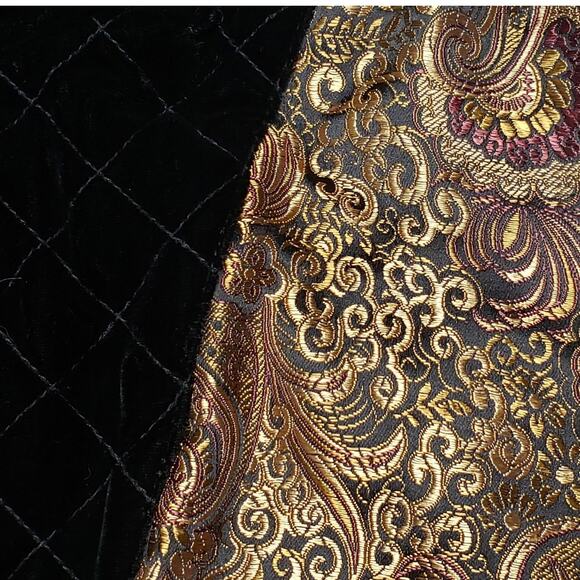 Reversible Quilted Velvet Paisley Vest by Chico’s, Rabbit Fur Collar, Sz M VTG - Picture 7 of 10